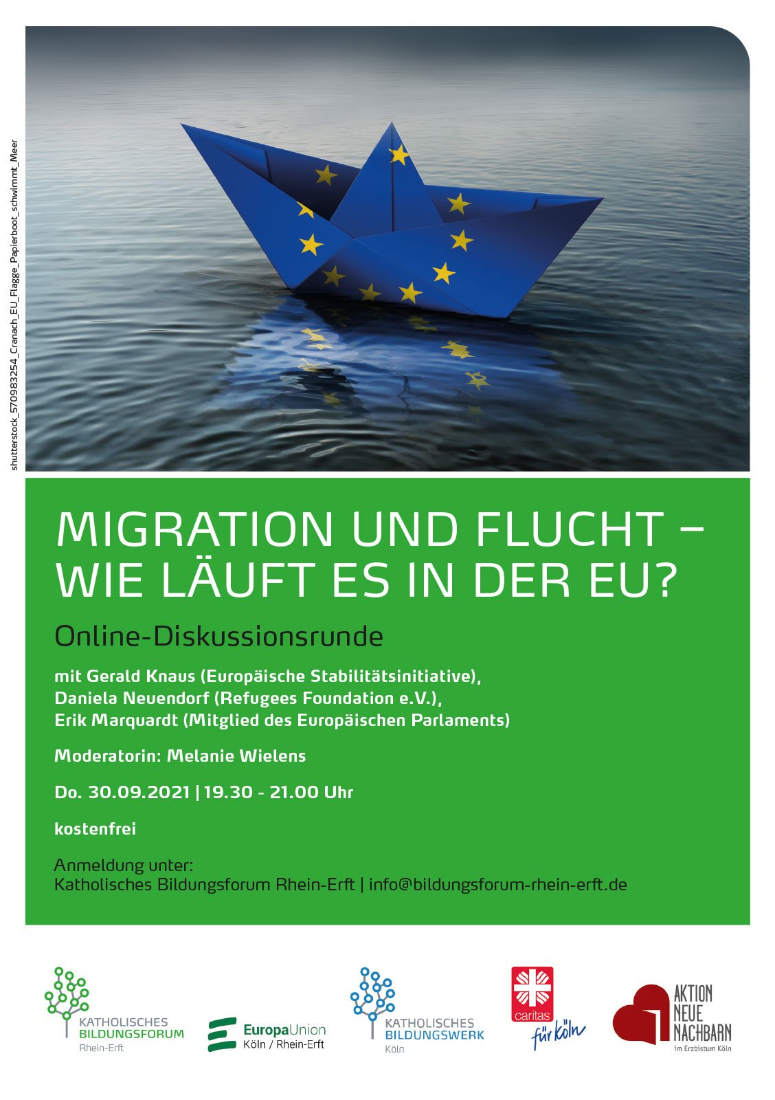 Plakat Online-Podium am 30.9.2021 Migration und Flicht – Wie läuft es in der EU?
